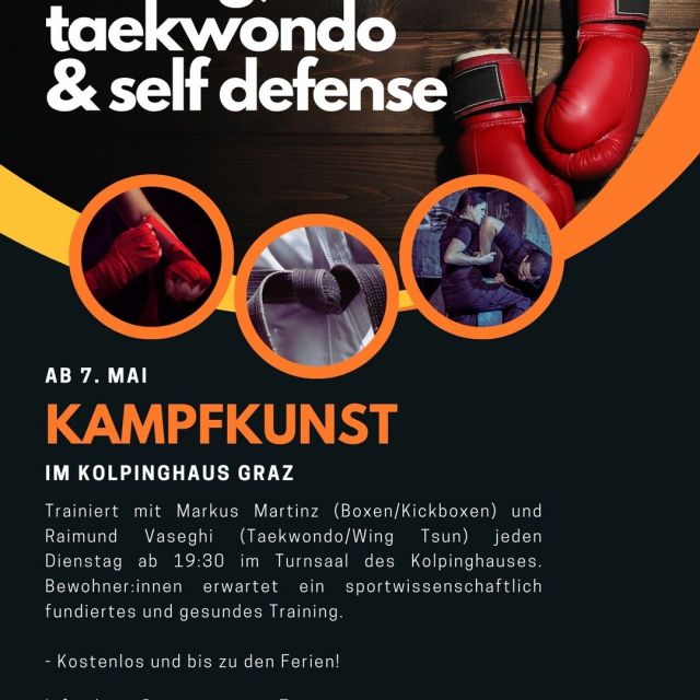 Unser besonderes sportliches Angebot für alle Bewohner:innen mit den beiden Kampfkunstprofis Markus und Raimund.

Sei dabei, beim gemeinsamen Auspowern!